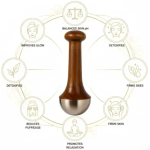 Kansa Wand Face & Foot Massager | Ayurvedic Bronze Massage Tool with Wooden Handle | For Face, Neck, Head & Body