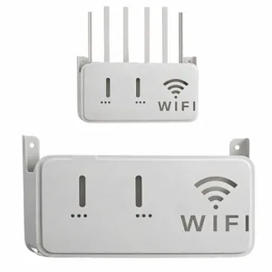 Light Gray WiFi Router Storage Box & Wall Mount Shelf  Universal Cable Organizer | Space-Saving Holder for Modem, Set-Top Box & Smart Devices | Home & Office Use
