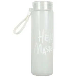 White Frosted Glass Water Bottle  |  Leak-Proof Insulated Bottle with Hello Master Decal Logo | 400ml