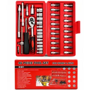 46-Piece Socket Wrench Set  | Complete Ratchet Socket & Screwdriver Bit Tool Kit | Chrome Vanadium Steel Repair Tool Set with Storage Case